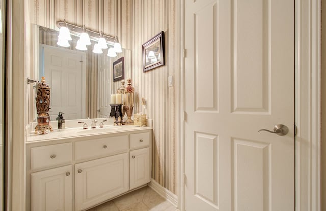 bathroom with vanity and tile patterned floors