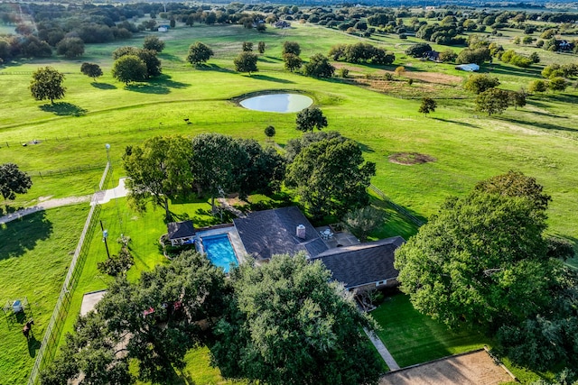 birds eye view of property featuring a rural view