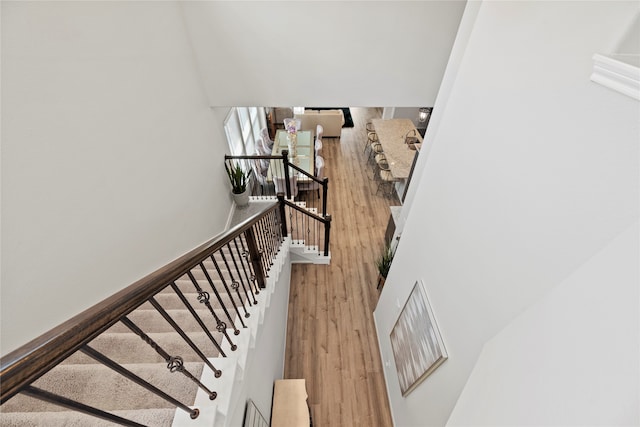 staircase featuring wood-type flooring