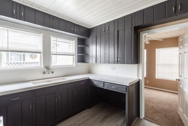 kitchen with wood-type flooring, sink, and decorative backsplash