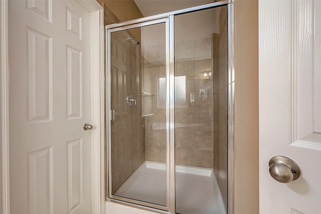 bathroom featuring a shower with shower door