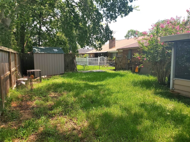 view of yard with a storage shed