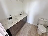 bathroom with vanity, hardwood / wood-style flooring, and toilet