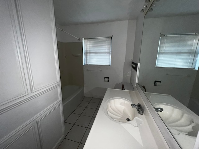 bathroom featuring shower / bath combination, vanity, and tile patterned floors