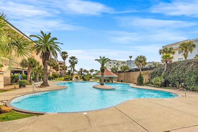 view of pool with a gazebo and a patio