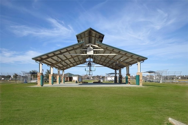 view of community featuring a lawn