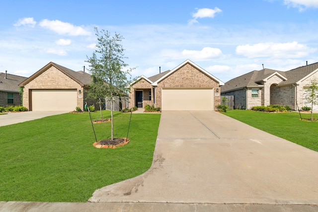 view of front of home featuring a front yard and a garage