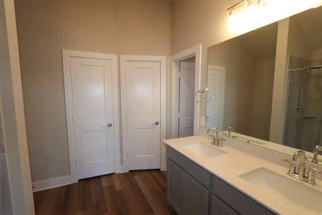 bathroom featuring vanity and hardwood / wood-style floors