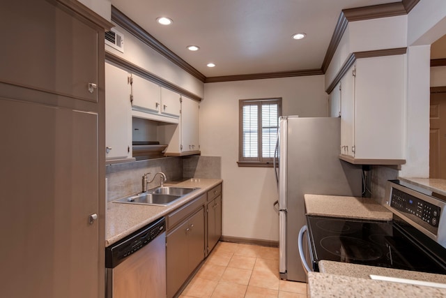 kitchen featuring white cabinetry, appliances with stainless steel finishes, sink, and decorative backsplash