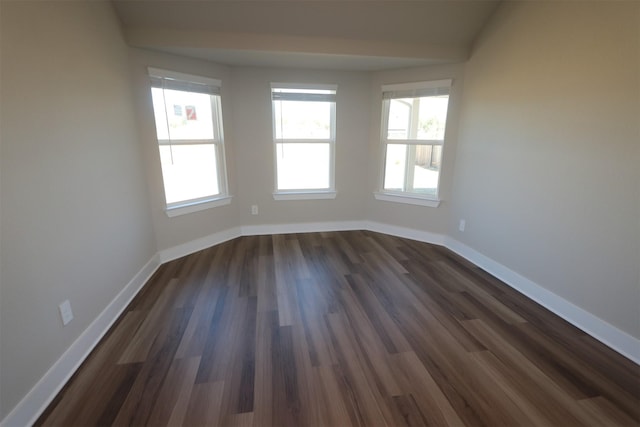 spare room with dark hardwood / wood-style floors