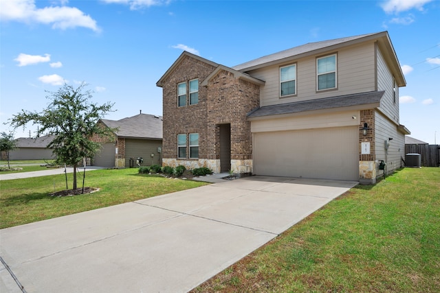 craftsman house featuring cooling unit and a front lawn