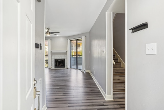 interior space with dark wood-type flooring