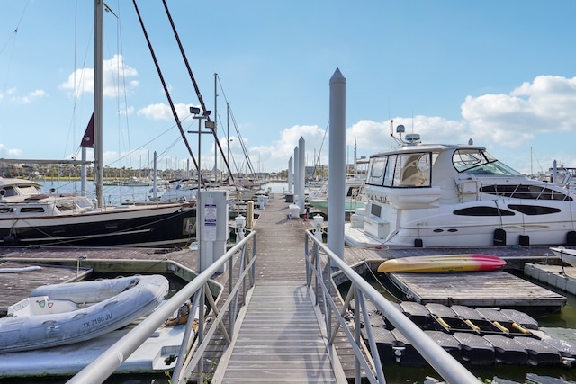 view of dock with a water view