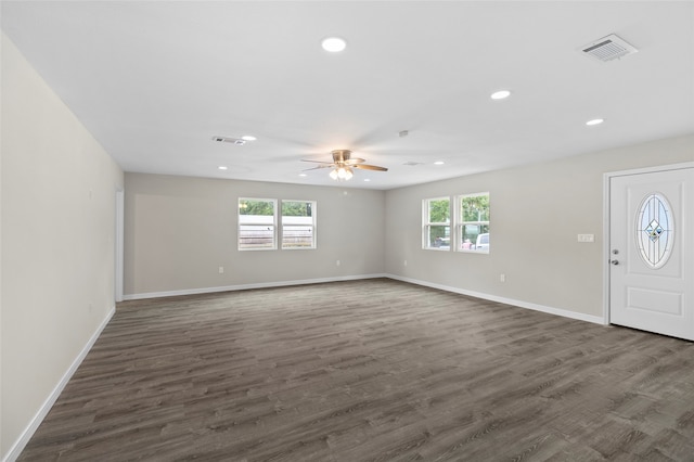 foyer featuring dark hardwood / wood-style flooring, a wealth of natural light, and ceiling fan