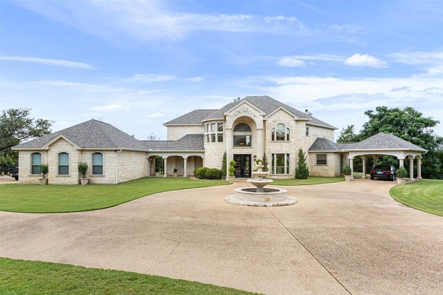 view of front of home with a carport and a front yard