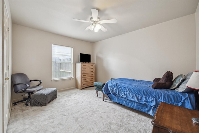 bedroom featuring carpet flooring and ceiling fan