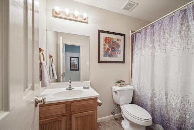 bathroom with vanity, toilet, and tile patterned flooring