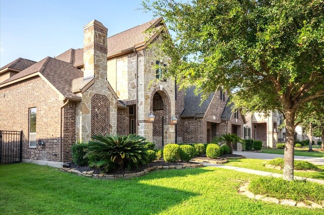 view of side of home with a yard