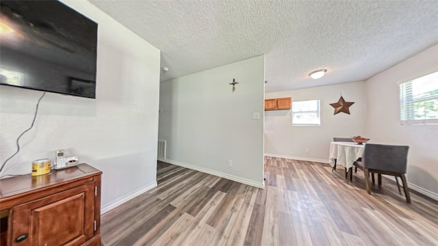 interior space featuring hardwood / wood-style floors and a textured ceiling