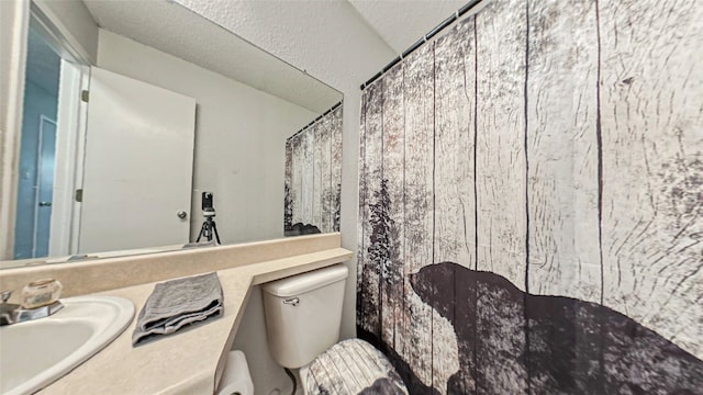 bathroom featuring vanity, toilet, and walk in shower