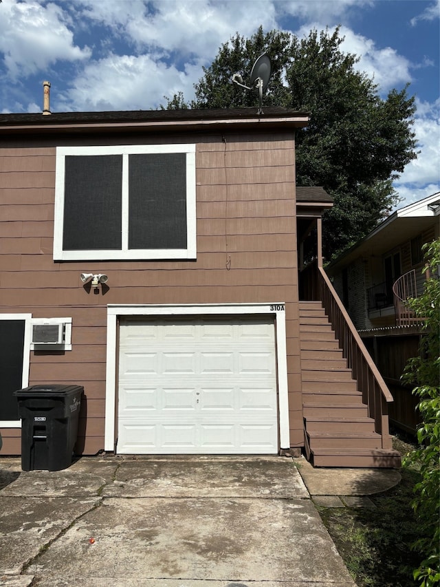 exterior space with a garage