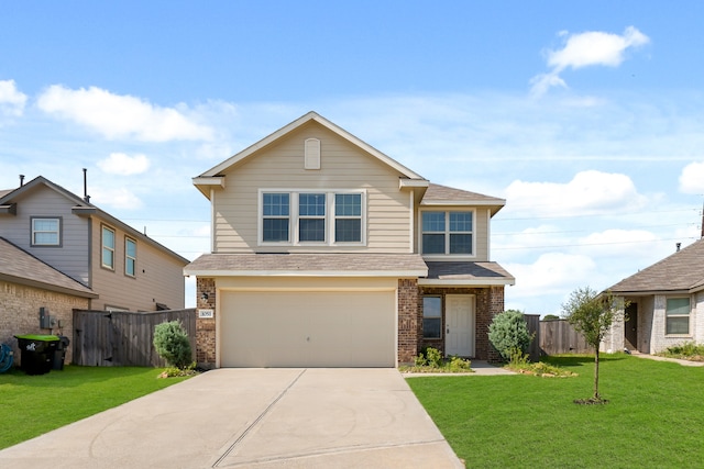 front facade with a garage and a front yard