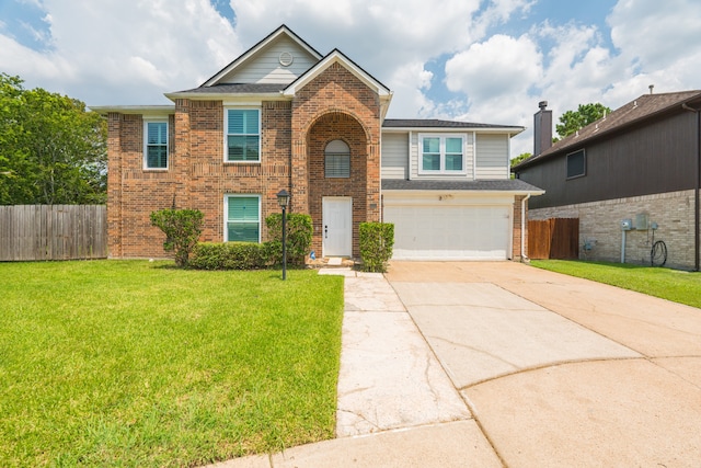 view of front facade with a front lawn and a garage