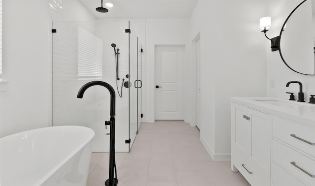 bathroom featuring vanity and plus walk in shower