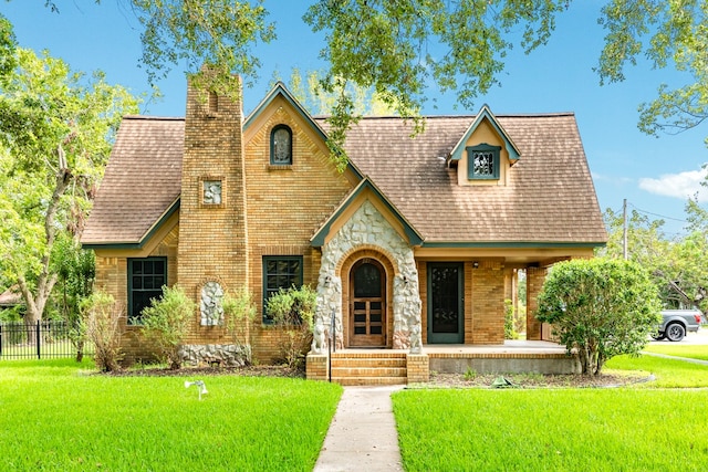 tudor house featuring a front yard