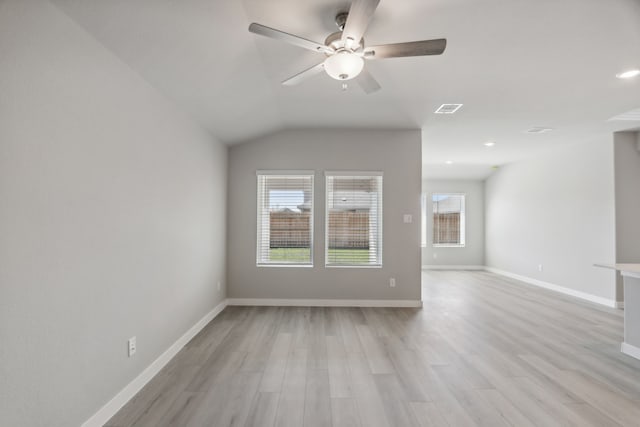 unfurnished living room with ceiling fan and light hardwood / wood-style flooring