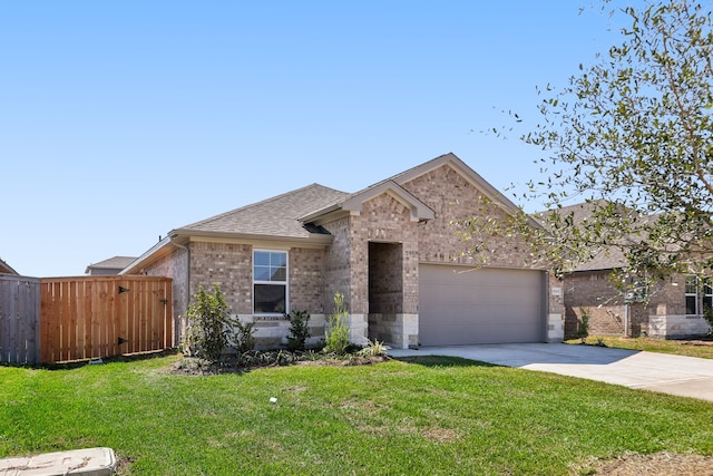 view of front of property featuring a garage and a front lawn