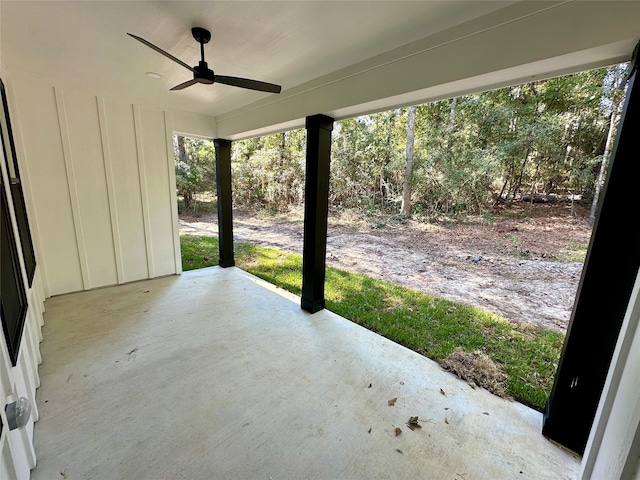 view of patio featuring ceiling fan