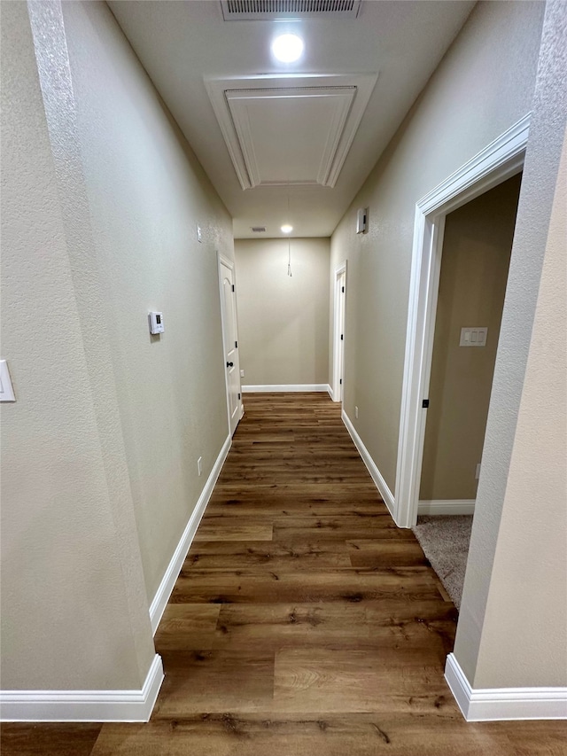 corridor with wood-type flooring