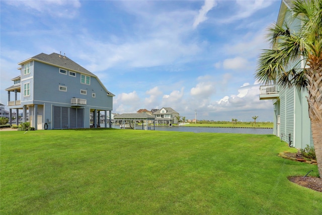 view of yard with a water view