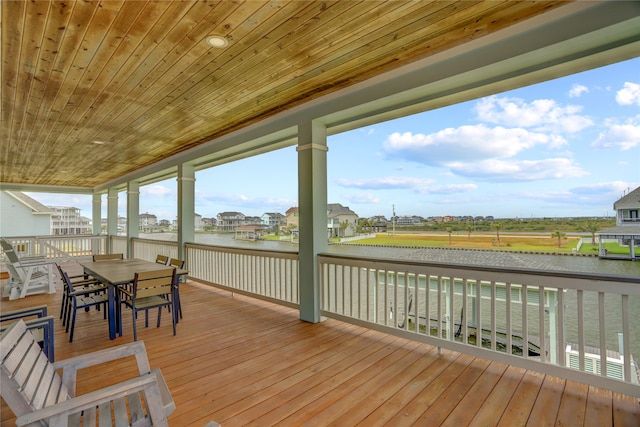 wooden deck with a water view