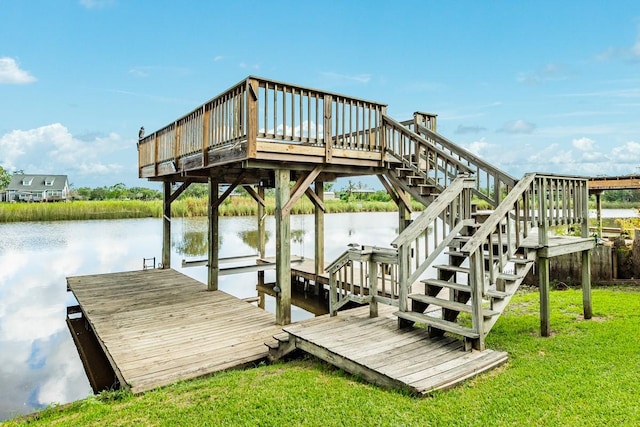 131 Bastrop Bayou Dr, Angleton, TX 77515 - dock area featuring a yard, a water view, and stairway
