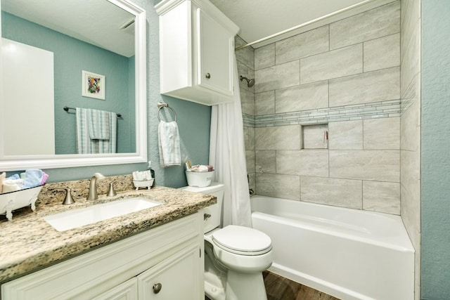 131 Bastrop Bayou Dr, Angleton, TX 77515 - bathroom with vanity, shower / bath combo, toilet, and wood finished floors