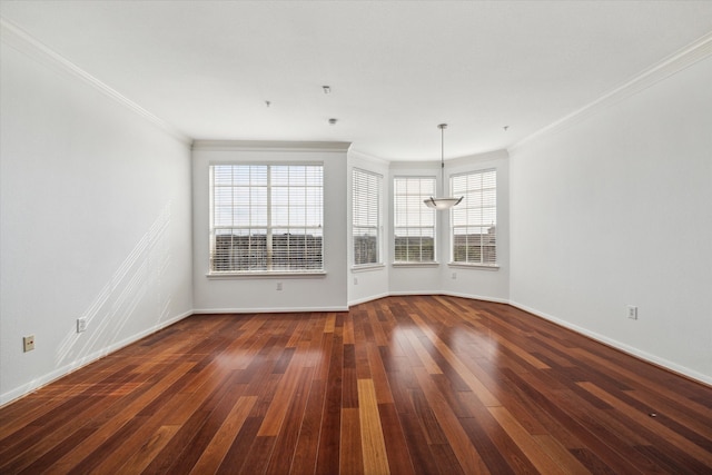 unfurnished living room featuring dark hardwood / wood-style flooring, a healthy amount of sunlight, and ornamental molding