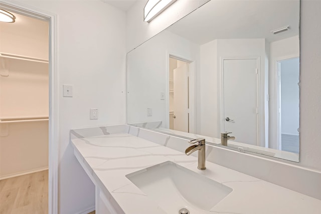 bathroom with vanity and wood-type flooring