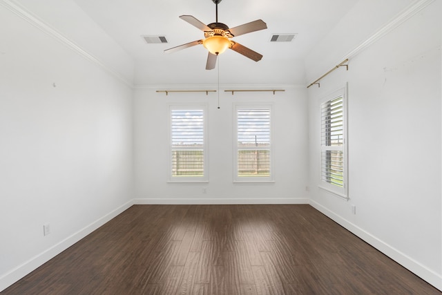 spare room with hardwood / wood-style floors and ceiling fan