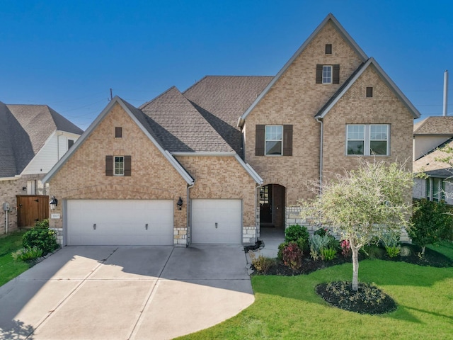 view of front of house featuring a front yard and a garage