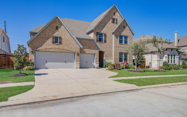 view of front facade featuring a front lawn and a garage