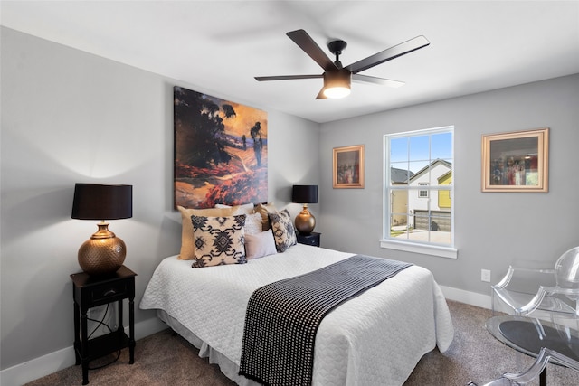 bedroom featuring carpet flooring and ceiling fan