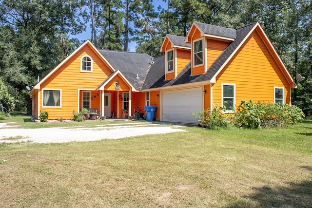 view of front of home featuring a garage and a front yard