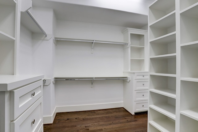 spacious closet with dark hardwood / wood-style flooring