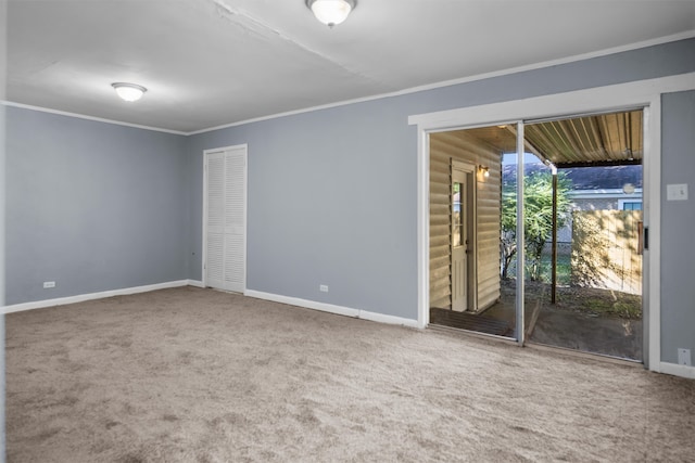 spare room with carpet flooring and ornamental molding