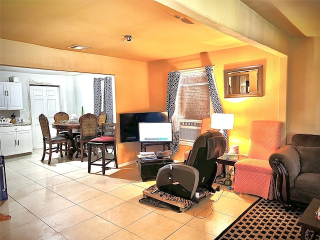 tiled living room with cooling unit