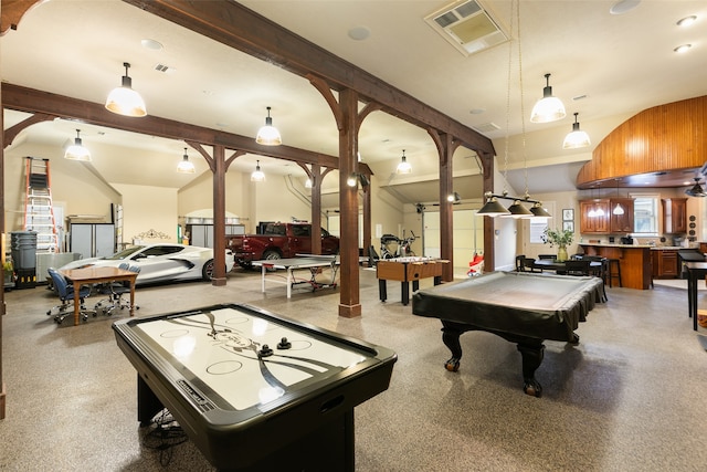 game room featuring beam ceiling and pool table