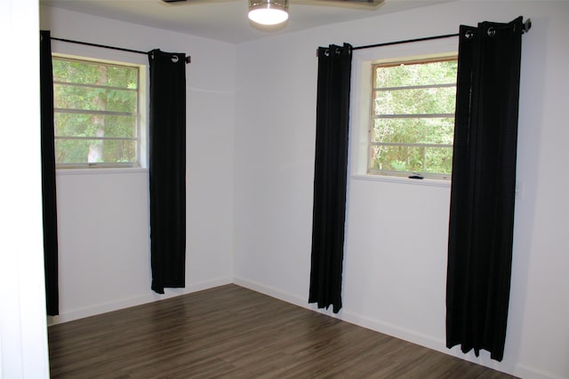 spare room featuring a wealth of natural light and dark hardwood / wood-style flooring