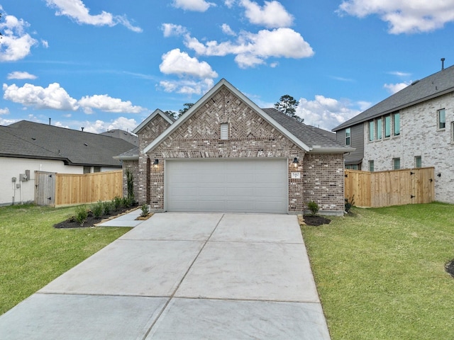 view of front of property featuring a front yard and a garage